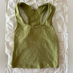 Olive Green Women's Tank Top cropped racer back.